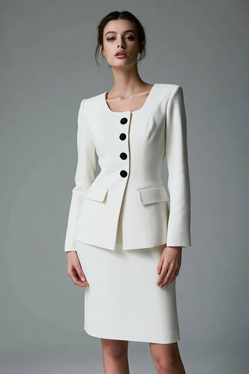 Ivory Single Breasted Round Neck 2 Pieces Women Formal Suits